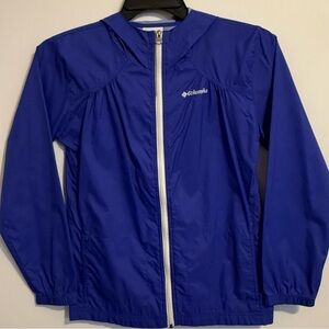 Columbia Youth Hooded Windbreaker Jacket Violet Blue White Zip L